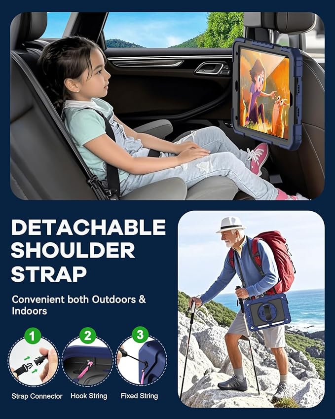 Cantis Case for iPad 9th/8th/7th Generation with Screen Protector, iPad 10.2 Case 2021/2020/2019 with 360 Degree Rotating Stand/Shoulder Strap/Pencil Holder, Navy Blue
