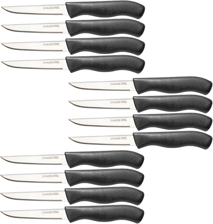 Brenium Paring and Garnishing Knife, 12-Piece Set, Straight Edge, Black