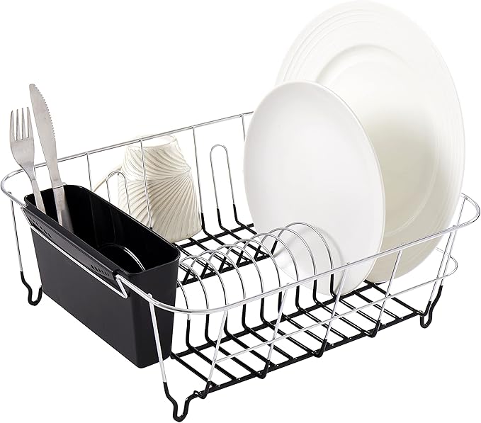 Sweet Home Collection 2 Piece Dish Drying Rack Set Drainer with Utensil Holder Simple Easy to Use Fits in Most Sinks, 14.5" x 13" x 5.25", Black (Pack of 12)