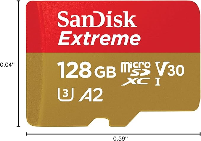 SanDisk 128GB Extreme microSDXC UHS-I Memory Card with Adapter - Up to 190MB/s, C10, U3, V30, 4K, 5K, A2, Micro SD Card - SDSQXAA-128G-GN6MA
