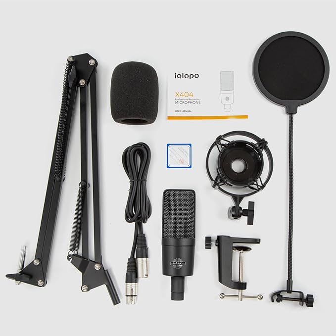 Condenser Microphone XLR Professional Studio Recording Microphone Kit for PC Computer with Boom Arm,Cardioid XLR Podcast Microphone for Streaming,Gaming,Singing,Voice Over,ASMR,YouTube