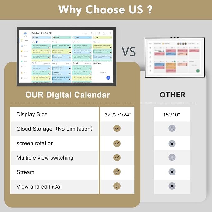32" Smart Digital Frame Calendar-for-Family-Planner - Electronic Calendar for Business Chore Chart, Touchscreen Display for Family Schedules, Auto-Sync Google iCloud Outlook Calendars for Mom Dad