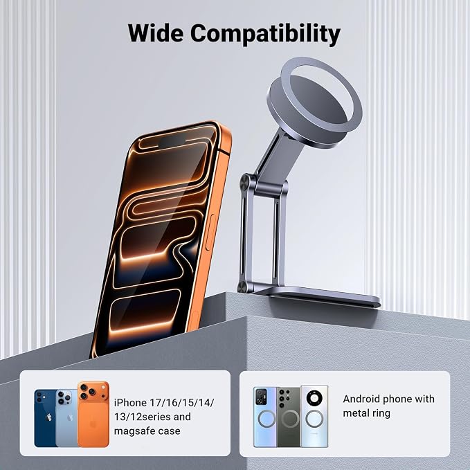UGREEN 360° Rotation Magnetic iPhone Stand for MagSafe Cell Phone Stand for Desk Ergonomic Design Adjustable Compatible with iPhone 17 Air 16 Pro 15 Pro Max 14 Plus 13 12 and MagSafe Case