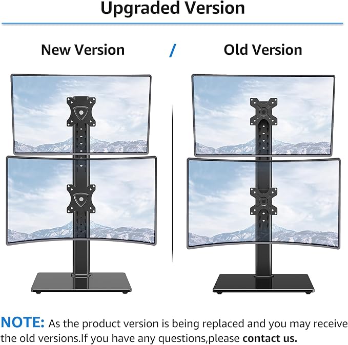 MOUNTUP Vertical Dual Monitor Stand, Stack Two Screens up to 32 inches,33 Lbs, Free-Standing Monitor Desk Mount, Monitor Riser with Swivel, Tilt, Height Adjustable, VESA Stand 100 x 100mm, 75 x 75mm