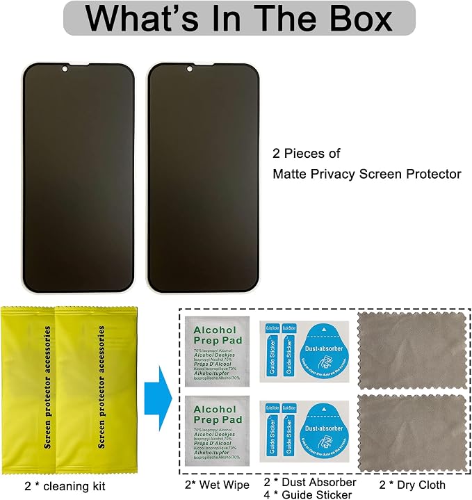 2 Pack Matte Privacy Screen Protector for iPhone 13/14/13 Pro Anti-Glare Anti-Spy Tempered Glass Film 6.1 inch Rounded Edge Full Coverage Smooth & Sensitive Touch