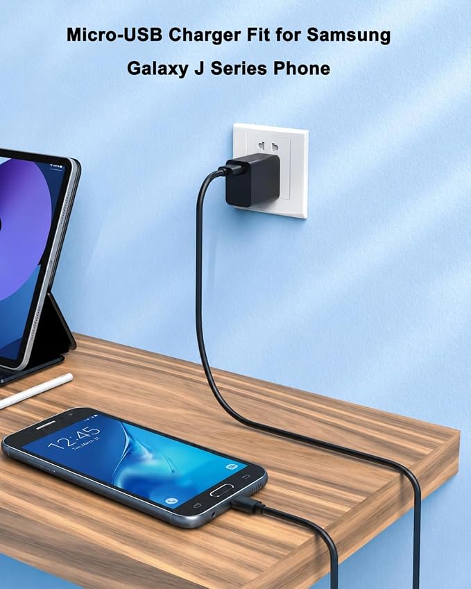 Superer Fast Charger Fit for Samsung Galaxy J7 /J7 Prime /J7 Crown /J7 v /J7 Star /J3 /J3 Orbit /J3 Star /J3 v /J2 /J6 /J6+ /J4 /J4+ /J8 - Cell Phone Adapter with Micro USB Charging Cable Cord 5FT