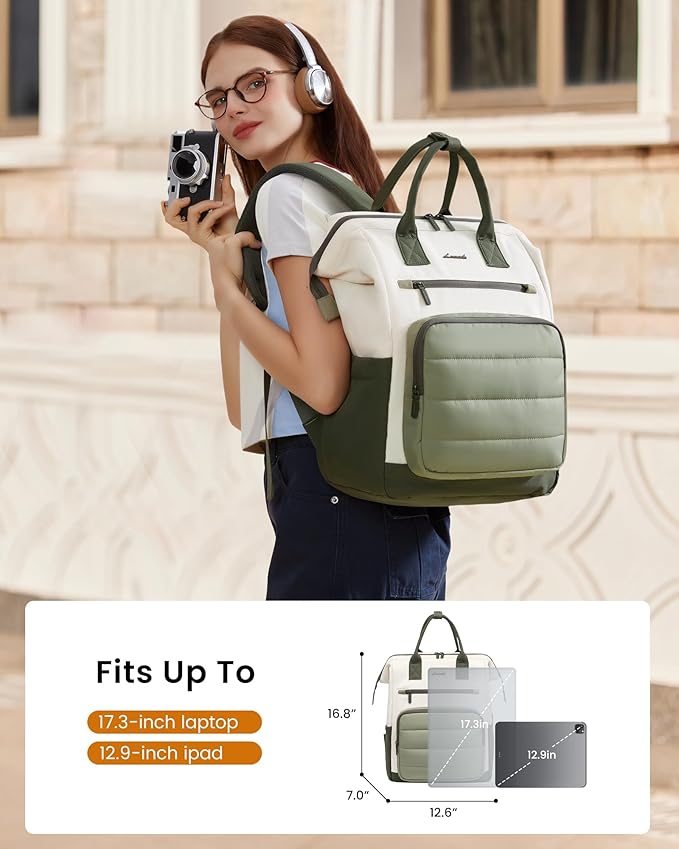 LOVEVOOK Puffer Laptop Backpack for Women, 17 Inch Work Backpack purse for Nurse Teacher, College Back to School Bookbag for Teen Girls, Personal Item Travel Bag Computer Daypack for Daily Commute