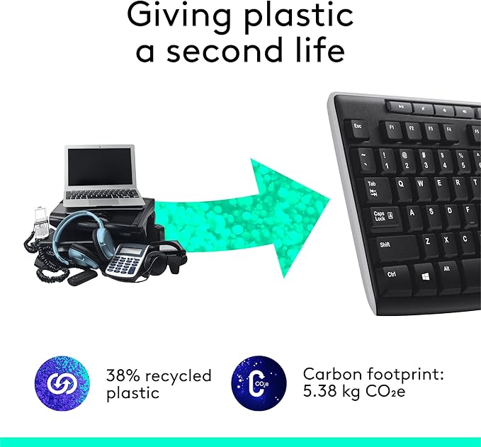 Logitech K270 Wireless Keyboard for Windows, 2.4 GHz Wireless, Full-Size, Number Pad, 8 Multimedia Keys, 2-Year Battery Life, Compatible with PC, Laptop, Black