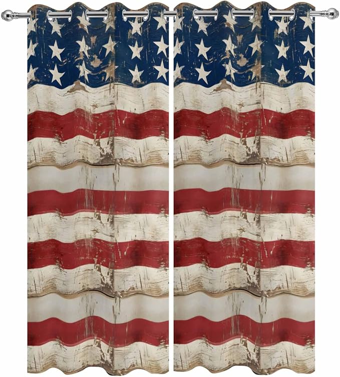 4th of July Outdoor Curtains for Patio USA Flag Independence Day Vintage