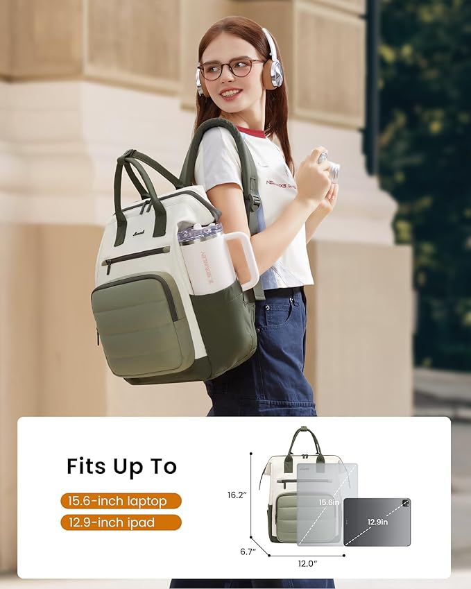 LOVEVOOK Puffer Laptop Backpack for Women, 15.6 Inch Work Backpack purse for Nurse Teacher, College Back to School Bookbag for Teen Girls, Personal Item Travel Bag Computer Daypack for Daily Commute