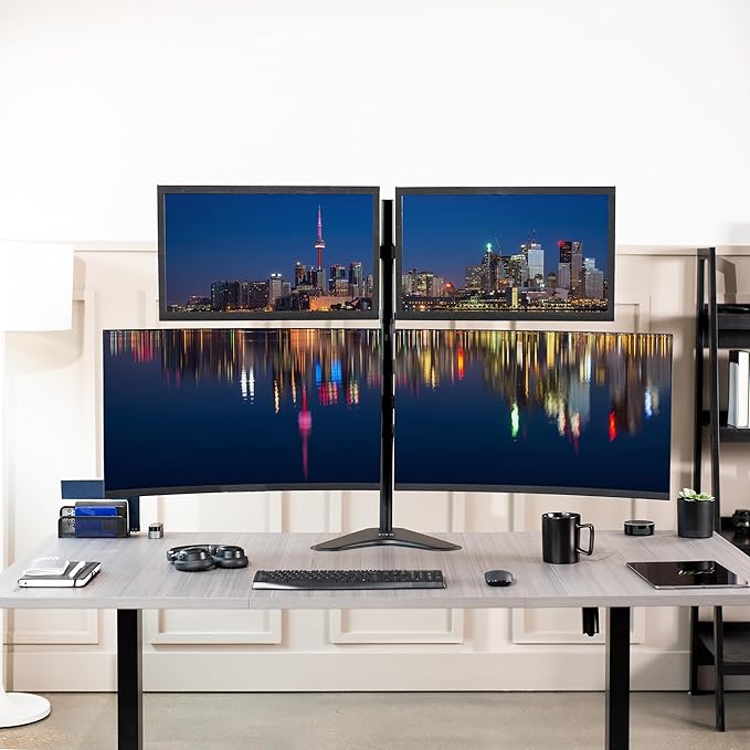 VIVO Quad 13 to 30 inch Monitor Free-Standing Mount, Fully Adjustable Desk Stand, Holds 4 Flat or Curved Display Screens, STAND-V004F