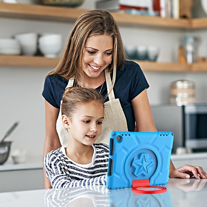 Kids Case for Fire HD 8 Tablet (12th/10th Generation 2024/2022/2020) Blue | Lainergie Hight Quality EVA Lightweight Shockproof Kid-Proof Cover Durable Easy to Carry with Convertible Handle Stand