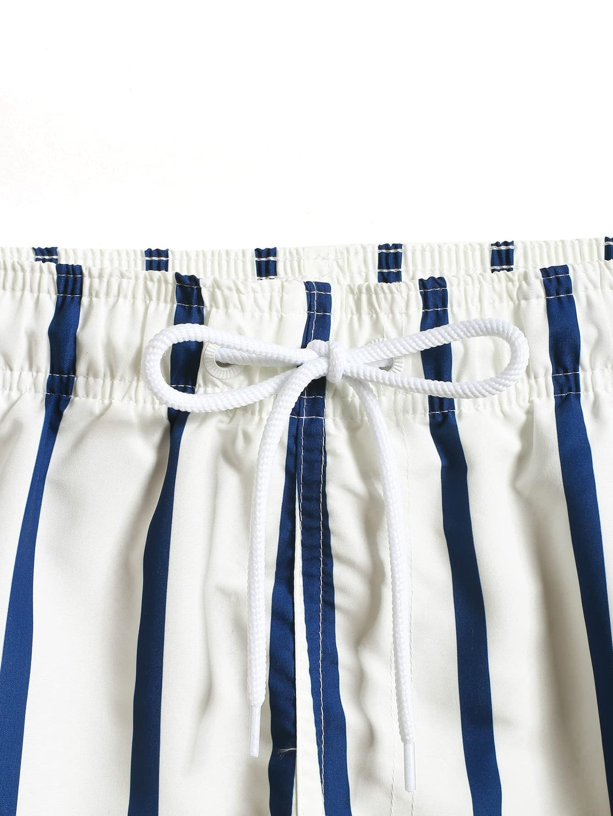 COZYEASE Men's Swim Trunks Quick Dry Elastic Drawstring Casual Print Workout Beach Shorts White Striped M