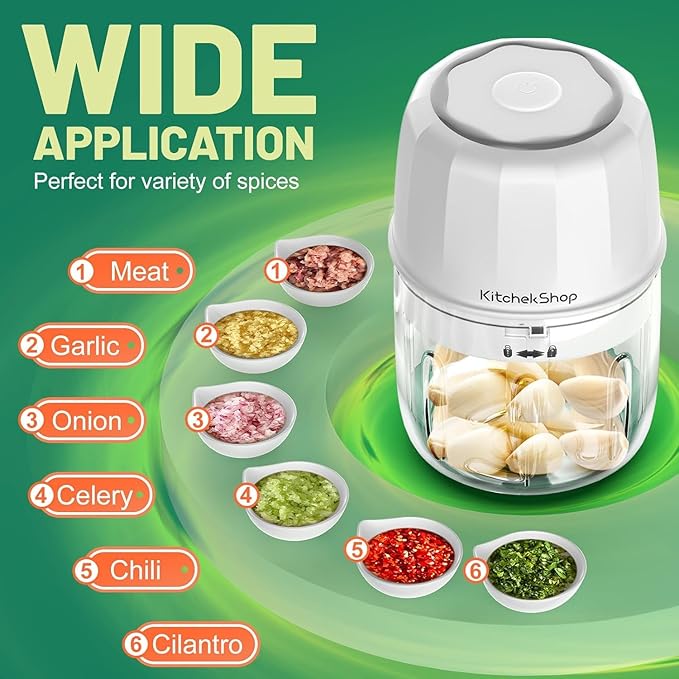Electric Garlic Chopper, 300ML Portable Cordless Mini Food Processor, Rechargeable Vegetable Chopper Blender for Nuts Chili Onion Minced Meat and Spices (White)