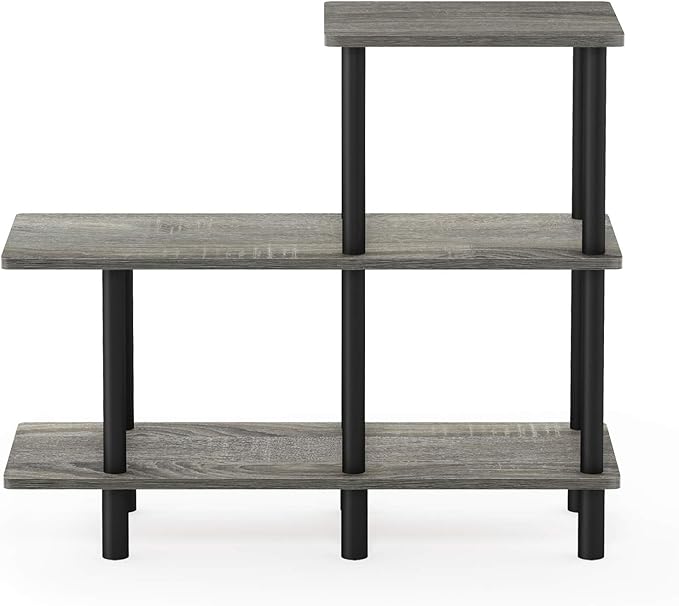 Furinno Turn-N-Tube 3-Tier Cube Ladder Shelf, French Oak Grey/Black