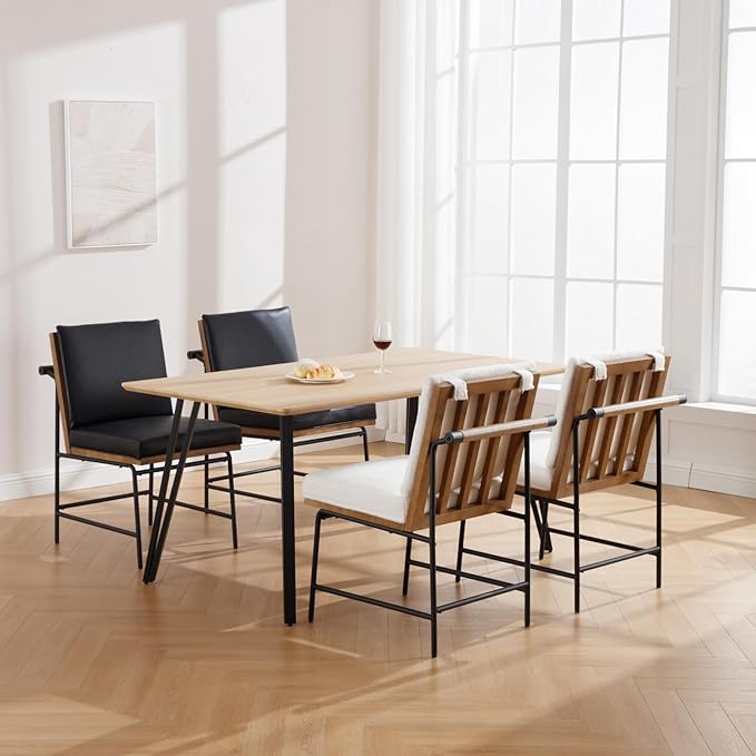 HEAH-YO Modern Dining Chairs Set of 4, Upholstered Sherpa Dining Room Chairs with Backrests, Armless Kitchen Chair for Dining Room, Fur White