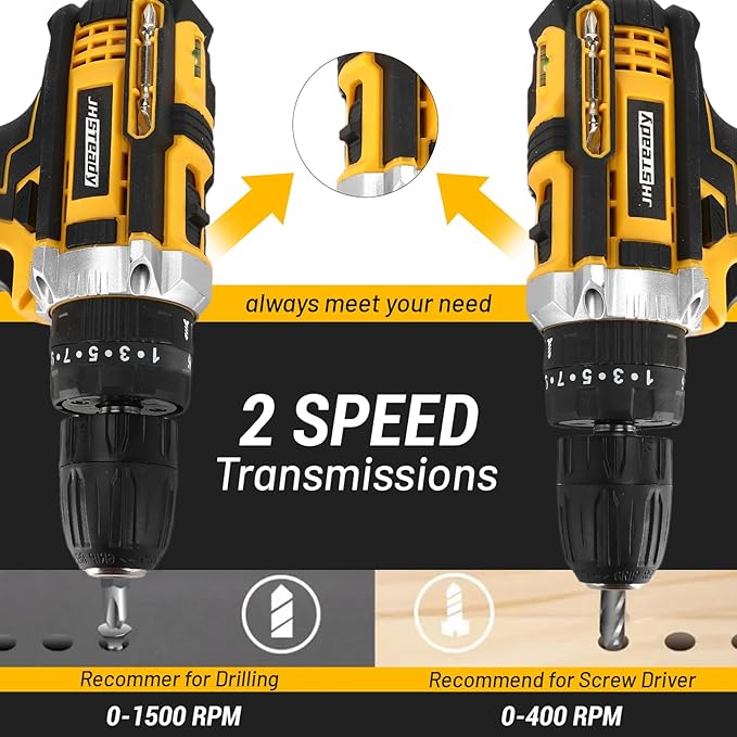 136pcs Heavy-Duty Cordless Drill & Tool Set with 2 Batteries, All-in-One Hand Tool Set,Lithium-Ion Drill Press, Screwdrivers, Bits, Wrenches, Pliers Electric (21V Brushless Drill +2*Battery)