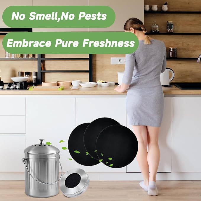 6.7 Inch Charcoal Filters for 8 Pack Kitchen Countertop Compost Bins- Extra