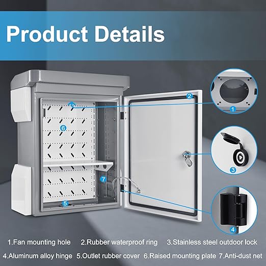 Outdoor Electrical Box, Cold-Rolled Steel Plate, Aluminum Alloy Back Beam, One-Piece Ventilation Design, IP65 Waterproof, Wall/Pole Mounted (19.7" x 15" x 7.9")