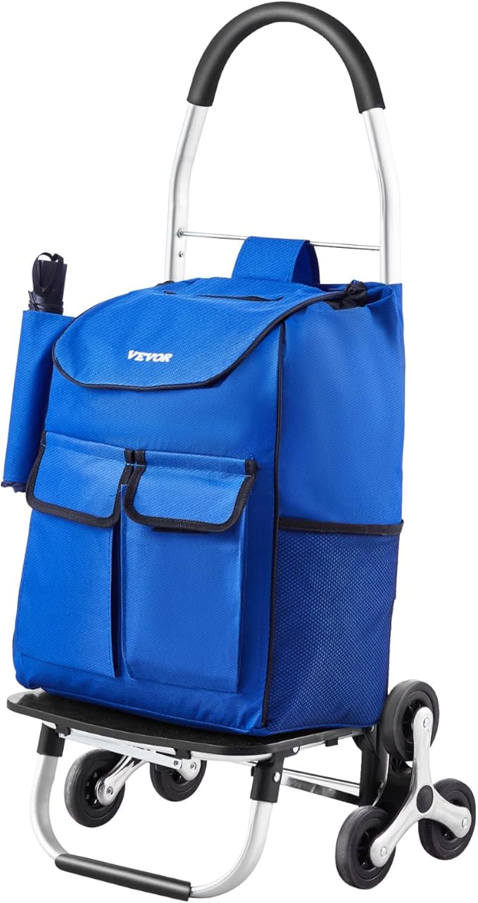 VEVOR Stair Climber Cart, 36L Capacity, Grocery Cart Laundry Stair Climbing Handcart with 6 Wheels & Oxford Cloth Bag, Foldable Stair Climber Hand Truck for Grocery Laundry Climbing