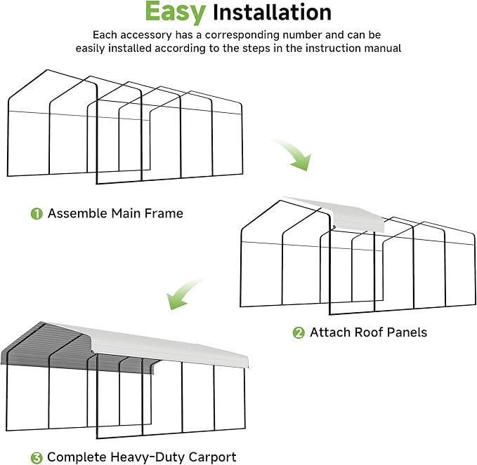 Real Relax 12x20ft Metal Carport, Heavy Duty Garage Outdoor Galvanized Car Shelter Canopy with Metal Frame for Car, Boats and Truck, Cream White