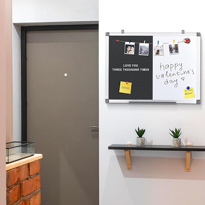 S SWANCROWN Magnetic Dry Erase & Felt Board Combo - Changeable Letter Felt Board for School, Office, Home - Aluminum Frame, 36x24 inch