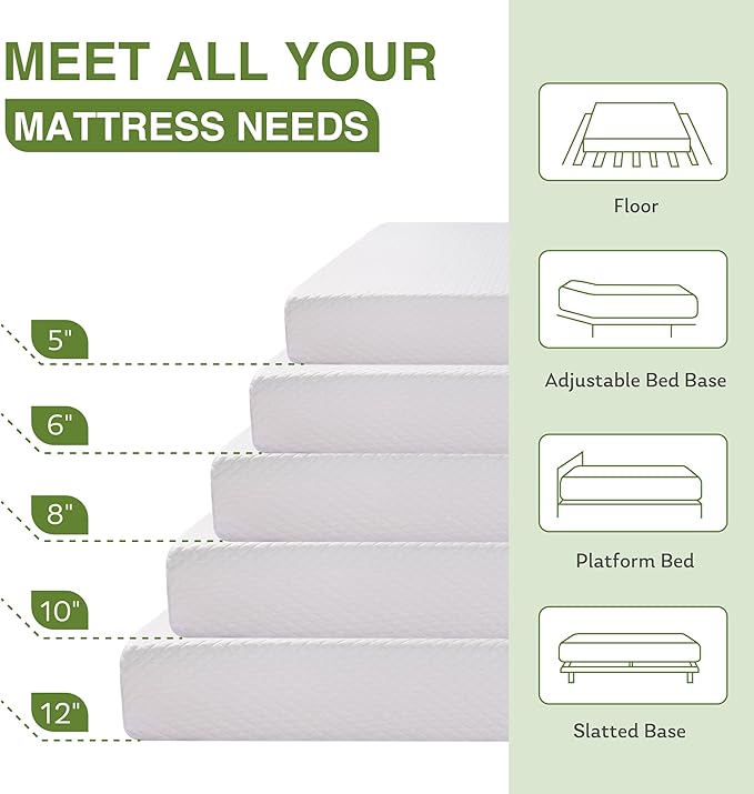 EGOHOME Twin XL Memory Foam Mattress, 10 Inch Bed Mattress in a Box with Cooling Green Tea Gel, Relieve Pressure with Medium Support, CertiPUR-US Certified, 80''L x 38''W, White