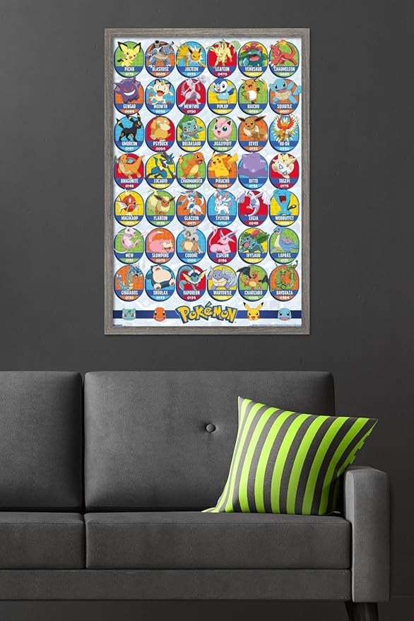 Pokémon: All-Time Favorites - Grid Wall Poster, 34L" x 22.4W", Barnwood Framed Version