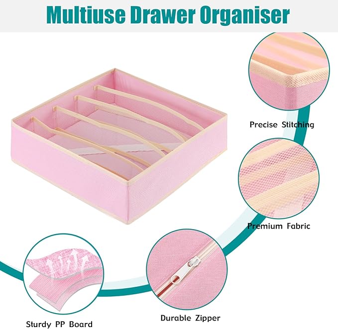 Bra Storage Drawers Organizer for Clothing Underwear Drawer Organizer Dividers Foldable Storage Cube Bins for Bra,Socks, Underwear,3 Pack (Pink)
