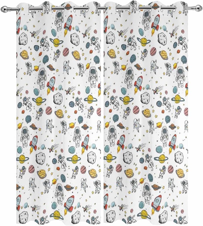 Cartoon Space Outdoor Curtains for Patio Astronauts Spacecraft Rockets