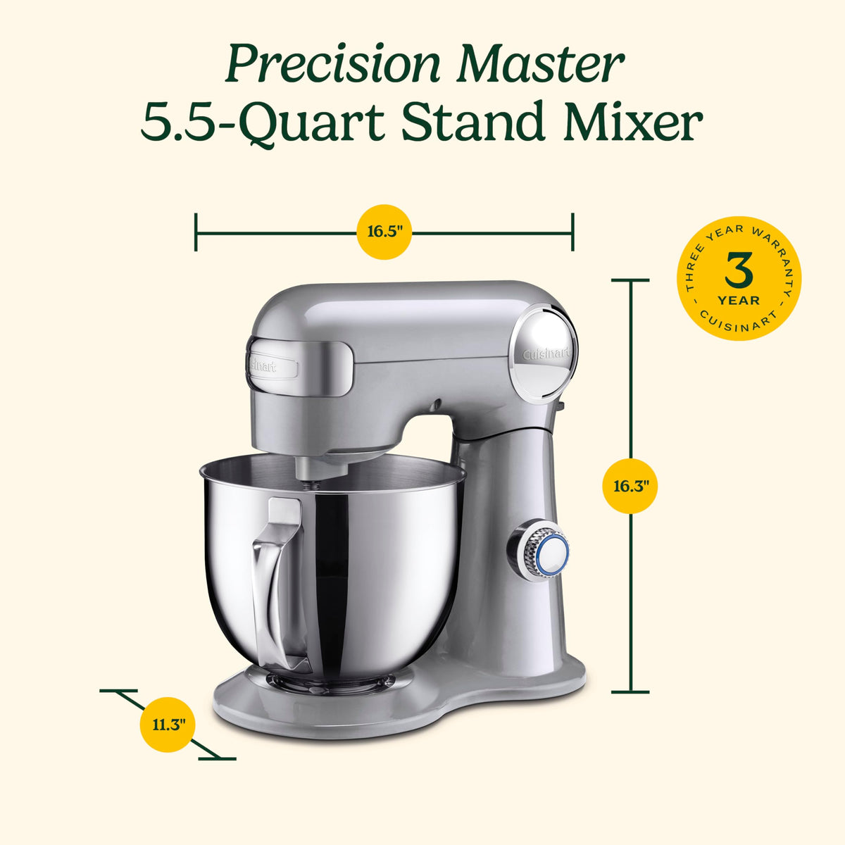 Cuisinart SMD-50GPH Precision Pro 5.5-Quart Digital Stand Mixer with 12-Speeds, 3 Preprogrammed Food Prep Settings, Mixing Bowl, Whisk, Flat Mixing Paddle, Dough Hook, and Splash Guard, Graphite