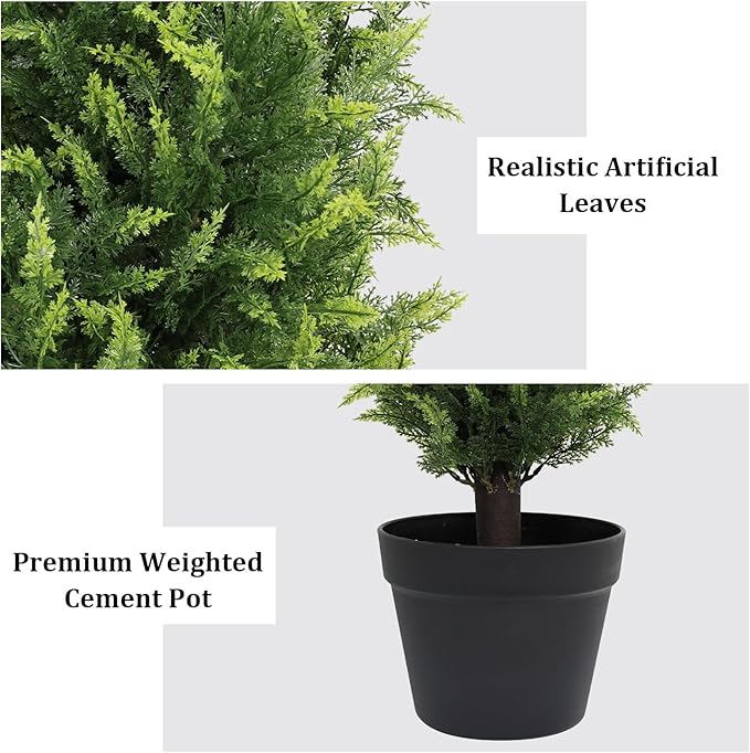 THE BLOOM TIMES 4FT Tall Artificial Cedar Topiary Trees Set of 2, UV Resistant Large Faux Cypress Evergreen Plants for Outdoor Planters, Realistic Fake Bushes & Shrubs for Front Porch Christmas Decor