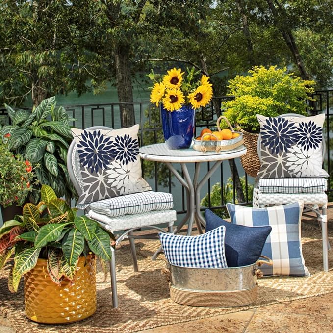 DFXSZ Outdoor Throw Pillow Covers 20x20 Inch Set of 2 Waterproof Spring Summer Geometric Elegant Navy White Outdoor Pillow Covers for Patio Funiture Garden Couch 158Z20