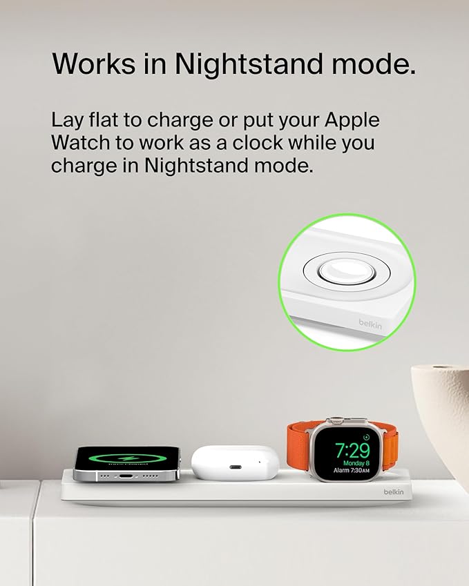 Belkin BoostCharge Pro 15W 3-In-1 Wireless MagSafe Charging Pad - White