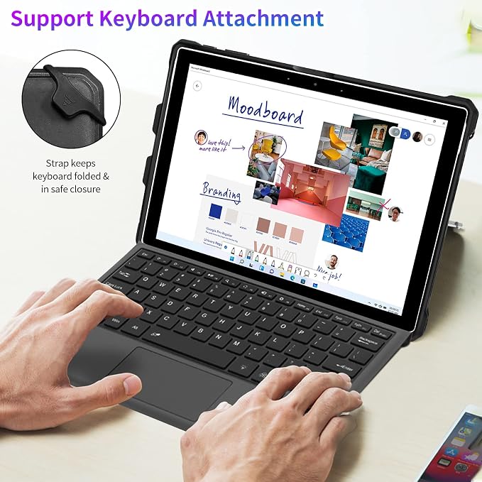 Case Fit 12.3 Microsoft Surface Pro 7 Plus/7/6/5/4/LTENavy Gray | TPU&PU Drop Protection Hand Strap Pen Holder Keyboard Compatible