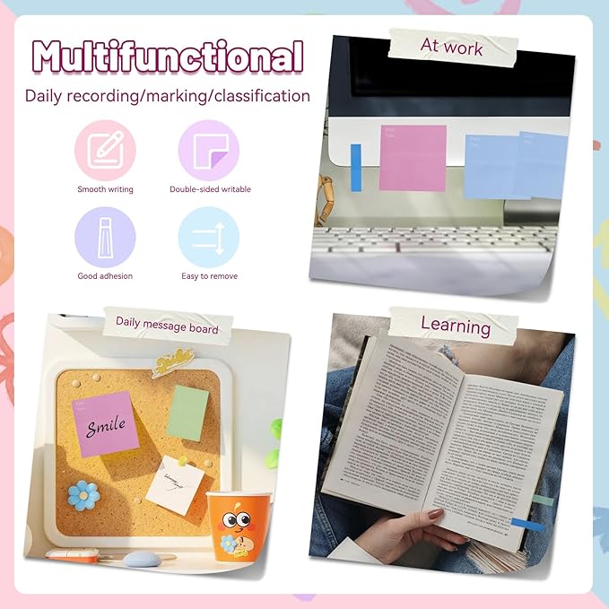 2 Pack Multi-Functional Sticky Note Set with Bible Tabs 440 Transparent Post it Notes 120 Page Notebook for Bible Study Office Supplies (Colour)