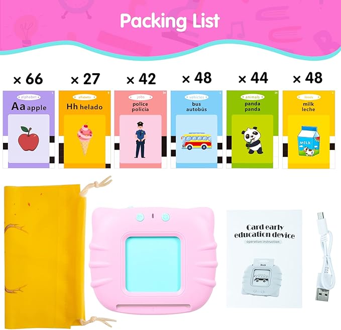 QuTZ ABC Learning Flash Cards for Toddlers 2-4 Bilingual Spanish English, Autism Toys, Speech Therapy Toys, Educational Talking 275 Sight Words Cards for Boys and Girls,