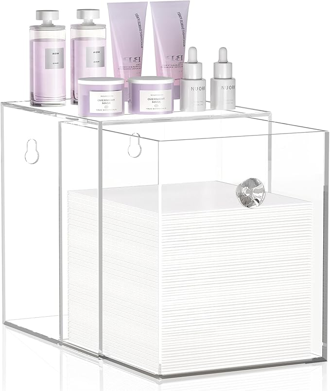 Delamu Disposable Facial Towels Storage Box - Stackable Acrylic Organizer Compatible with Clean Skin Club Towel XL, Bathroom Vanity, Dresser Holder, Dustproof Multipurpose for Makeup, Skincare, Clear