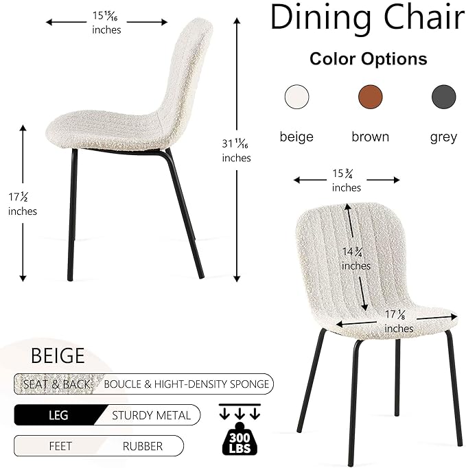 Dining Chair Upholstered Set of 4, Modern Home Kitchen Chairs Boucle Tufted Living Room Chairs with Backrest, Comfy Side Chair with Black Metal Legs