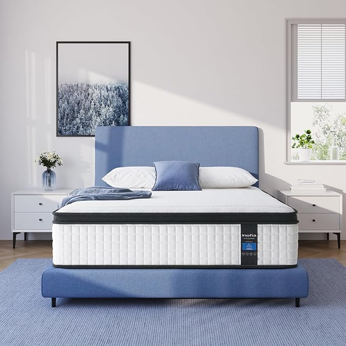 Inofia Queen Size Mattress, 14 inch Hybrid Queen Mattress in A Box,Ultra Comfort Memory Foam Layer, Medium Feels, Cooling Breathable Cover,Low Motion Transfer Supports for Any Sleep Position