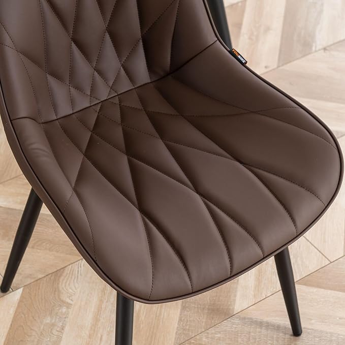 Rowill Modern Dining Chairs Set of 2 - Upholstered Faux Leather Kitchen Chairs with Soft Cushion Backrest, Sturdy Metal Legs & Non-Slip Pads, Perfectly Design for Home Dining Room, Kitchen, Brown