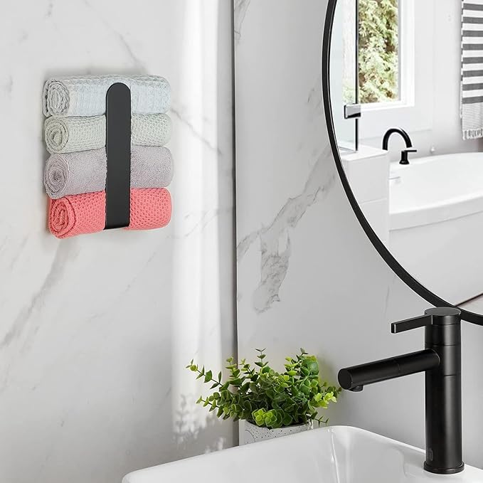 Taozun Hand Towel Bar Bathroom Towel Holder Black Single Towel Rack Self Adhesive Towel Ring Stainless Steel Towel Rail for Bathroom Kitchen, 2 Packs