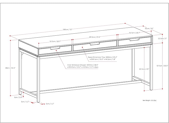 SIMPLIHOME Banting Desk - 72-Inch Wide Solid Hardwood and Metal Writing Desk in Distressed Grey, Modern Industrial Home Office Computer Table for Study with 2 Drawers and Flip-Down Keyboard Tray