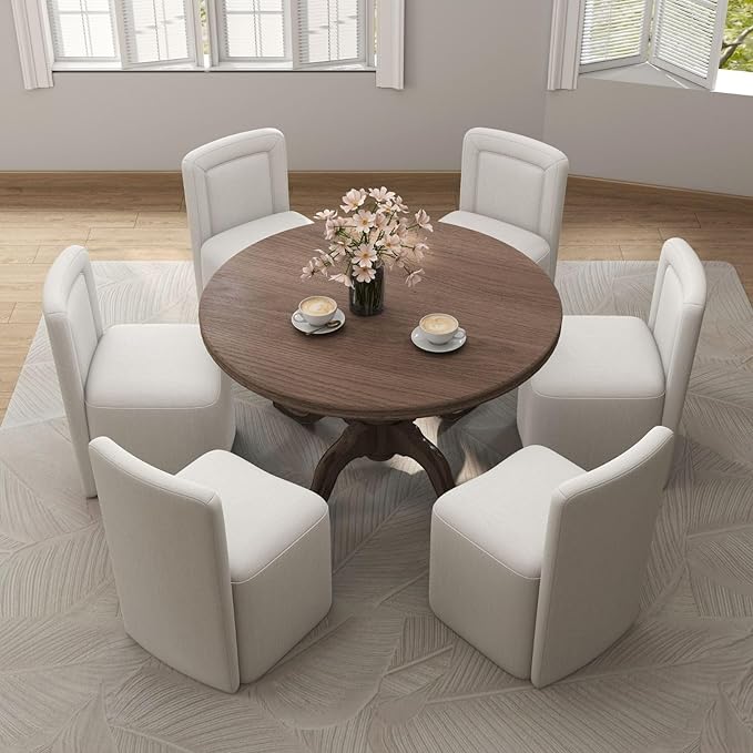 White Upholstered Dining Chairs Set of 4, Armless Modern Linen Dining Chairs with High Back, Kitchen Chair for Dining Room/Restaurant/Living Room