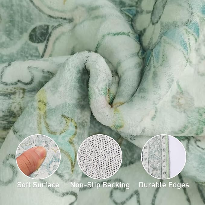 6x9 Soft Washable Area Rugs for Living Room and Bedroom, Non-Slip Stain Resistant Indoor Carpet, Cozy Floor Mat for Dining Room, Office, Under TableStain Resistant Green Floral