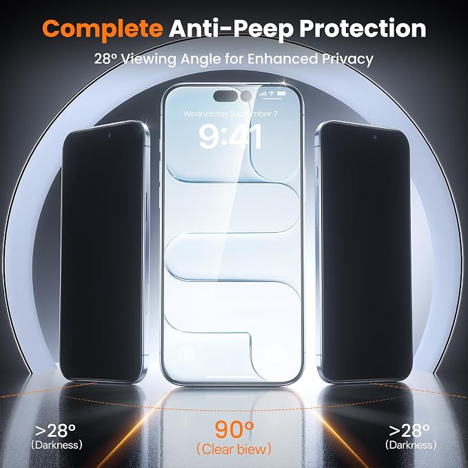 Tigowos 2-Packs for iPhone 17 Pro Privacy Screen Protector,28°Anti-spyDouble Shatterproof Tempered Glass9H+ Hardness99.99% HD ClearFull CoverageBubble FreeEasy Installation