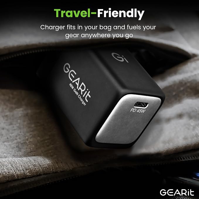 GEARit Compatible with Apple Samsung iPhone iPad | 45W USB C Charger Block | Foldable GaN Wall Charger Box | Fast Charging Wall Plug Power Adapter Brick Cube | Type-C Charging Block - Black | 45W U