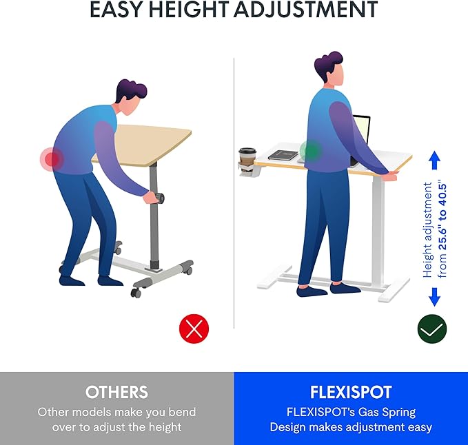 FLEXISPOT Mobile Standing Desk with Wheels Pneumatic Laptop Desk Rolling Computer Cart Movable Height Adjustable Small Sit Stand Desk Computer Workstations Home Use(27.6" W x 15.7" D,White+Maple