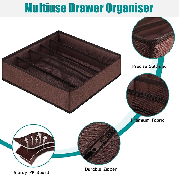 Bra Storage Drawers Organizer for Clothing Underwear Drawer Organizer Dividers Foldable Storage Cube Bins for Bra,Socks, Underwear,3 Pack (Coffee)