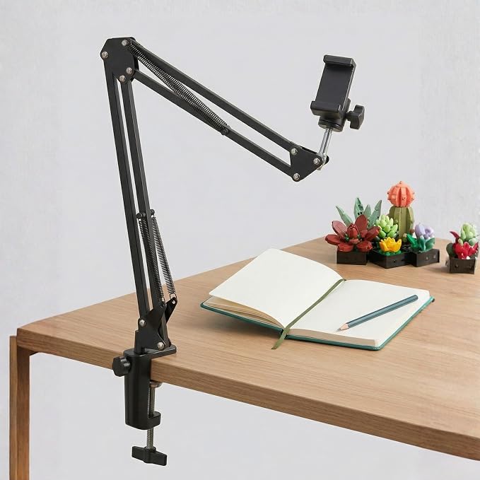 Overhead Phone Mount with Table Clamp – Stable Top-Down Phone Holder for Drawing Tracing Filming & Crafts – Adjustable Desk Clamp Stand for Creators